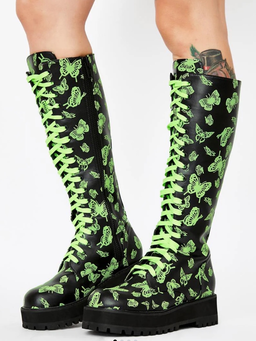DOLLS KILL CLUB EXXX Glow In The Dark Platform Boots Butterfly Print SZ 9 - Picture 4 of 16